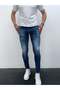 Men's Blue Stonewashed Ripped Detail Slim Fit Lycra Skinny Jean Trousers
