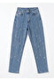 Women's Stoned Stretch Fabric Mom Jean High Waist with Stoned Details - 5
