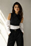 Women's Cuffed Shirt with Button Sleeves, Cream Elastic Poplin - 3