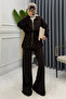 Oversize Zippered Lace-Up Waist Modal Women's Suit 3184 Brown - Special Series