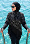 ملابس سباحة حجاب سوداء بأكمام منسدلة 6298A - 2