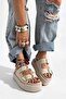 Giza Beige Suede High Wedge Heel Women's Slipper - 5