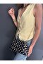 Women's Black Polka Dot Patterned Leather Clutch Crossbody Bag with Chain Strap - 8