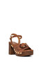 Women's Brown Ankle Buckle Platform Thick Heeled Suede Sandals 26Sfe465910 - 8