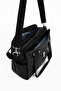 Black Women's Large Size Waterproof Crinkle Fabric Crossbody and Shoulder Strap Bag with Compartments - 6
