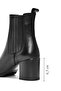 Women's Black Thick Heeled Leather Chelsea Boots 24Wfd 186418 - 2