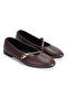 Brown Buckle Detailed Elastic Women's Ballerinas - 4