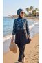 Hijab Bandana Swimsuit Digital Patterned Black 4 Piece Scarf Bonnet, Bandana, Top, Bottom Set Does Not Show Skin and Body Lines