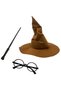 Harry Potter Gryffindor Hooded Robe Child Boy + Original Felt Hat + Wand + Glasses 4 Piece Set