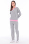 Women's Cotton V-Neck Stripe Detailed Tracksuit Set Gray Melange -8537 - 4
