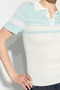 Polo Collar Short Sleeve Knitwear Blouse - Blue - 6