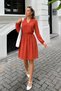 Women's Tile V-Neck Elastic Waist Flared Dress Arm-26K001094