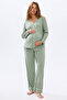 Bamboo Maternity and Maternity Dressing Gown Nightgown Ribbed Suit Long Sleeve Buttoned - 2