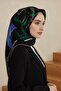 100% Twill Silk Geometric Patterned Cobalt Blue - Emerald Green Color 90X90 Scarf Planting Shape : Hand Sewn - 3