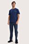 Men's Standard Fit Regular Cut Cotton Short Sleeve Crew Neck Pocketed Navy Blue Pajama Set - 8