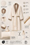 Men's Contrast Bathrobe 100% Cotton Certified Şalyaka 2-Piece, Striped Bathrobe and Head Towel - Cream - 3