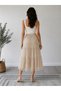 Women's Beige Lined Long Skirt with Elastic Waist - 2