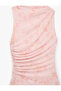 Sleeveless Round Neck Draped Floral Tulle Long Dress - 4
