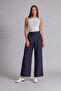 Women's Relaxed Fit Trousers with Side Pockets, Zipper and Agraf Closure, Navy Blue - 2