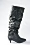 Black Low Heeled Drawstring Women's Boots N372665109 - 4