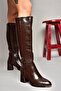 J 848300111   Brown Crocodile Print Thick Heeled Women's Boots - 4