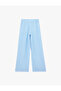 Pocket Detailed Viscose Fabric Regular Waist Lace-Up Wide Leg Striped Pajama Pants - 2