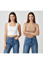 Women's 2-Piece Cotton Full Body Wrap Thick Strap Pool Neckline Undershirt Bb2500 - 2