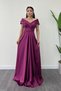 Satin Fabric Boat Neck Evening Dress - Mirdum