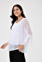 Women's White Italian Elastic Madonna Collar Ruffle Spanish Sleeve Lined Silk Blouse 38 - 44 Size - 2