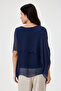Navy Blue Italian Poncho Sleeve Lined Short Silk Blouse 38 - 42 Size - 4