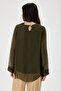 Women's Dark Khaki Italian Degaje Collar Long Sleeve Lined Silk Blouse 38 - 42 Size - 4