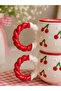 2-Piece Bubble Knitted Handle Cherry Pattern Special Embossed Hand-Embroidered Ceramic Mug - 2