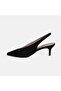 Black Women's Suede Slingback Heeled Shoes - 3