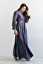 Liza Belted Satin Dress - Purple - 5