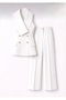 Stylish Gold Button Detailed Shawl Collar Vest and White Trouser Set - 6