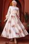 Floral Patterned Orange Hijab Dress 60911T - 3