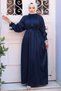 Pile Detailed Navy Blue Hijab Satin Dress 12607L - 2