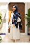100% Pure Silk Shawl Thin Satin Voile Woven Floral Pattern Navy Blue Color 90X210 Shawl