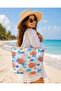 Women's Beach Bag with Zipper, Lined Pocket, Sea Creatures Illustration, Soft Rope Handle