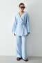 Blue Cotton Kimono Wide Leg Pants Set