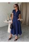 Buketli̇ Women's Parachute Fabric Detailed Belted Full Zipper Closure Polo Collar Short Sleeve Long Dress - 4