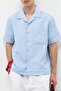 Oversized linen shirt with letter print - baby blue - 2