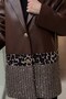 Square Patterned Leather Jacket with Sequins and Leopard Detail - 5