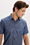 Men's Regular Fit Classic Cut Cotton Short Sleeve Dobby Navy Blue Shirt - 5