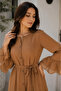 Turab - Exquisite Chiffon Fully Lined Maxi Dress with Layered Bell Sleeves and Ruffled Hem - Nude Br - 4