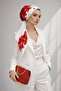 White Red Rose Pattern Scarf Bonnet