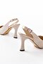 Zri̇n-601 Beige Open Back Daily Women's Heeled Sandals with Stone Accessories 10.5 cm - 6