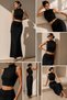 Maria Women's Turtleneck Crop Blouse and Draped Long Skirt Two-Piece Set Combination - 2