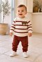 Striped Punch Teddy Bear Baby Set with Snap Fasteners on the Shoulder, 2-Piece Bottom and Top, Transitional Months, 3-6-9-12 Months - 2