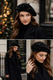 Hat Painter's Hat with Stones Cap Winter Black Color Outerwear Woolen Valentine's Day Gift with Zircon Stones